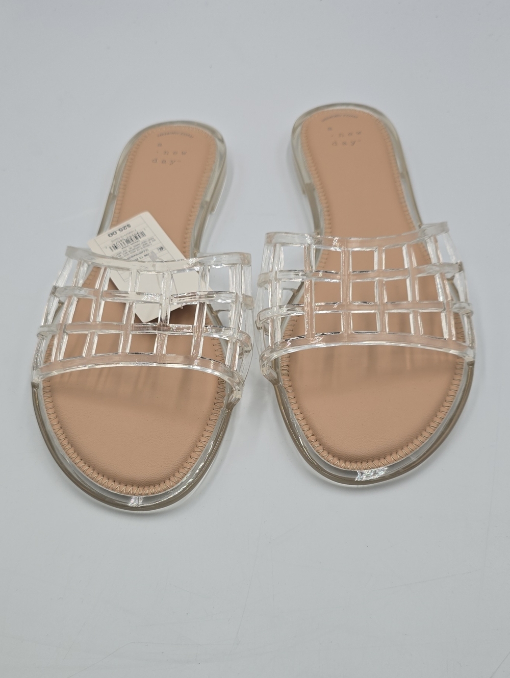 a new day Clear Grid Slide Sandals with Nude Footbed